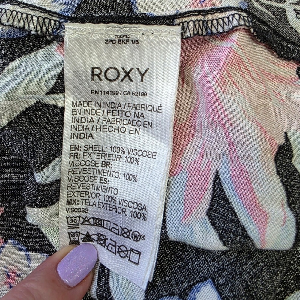 NWT Roxy Canyon Moon Floral Midi Dress Black Pink Tropical Smocked Back XL - Picture 4 of 8